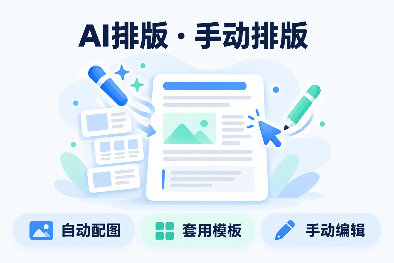 AI排版与手动排版：自动配图、套用模板、手动编辑