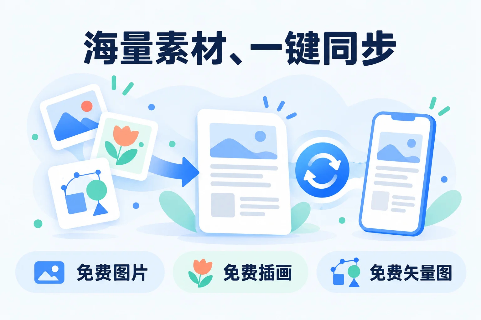 海量素材、一键同步：免费图片、免费插画和免费矢量图